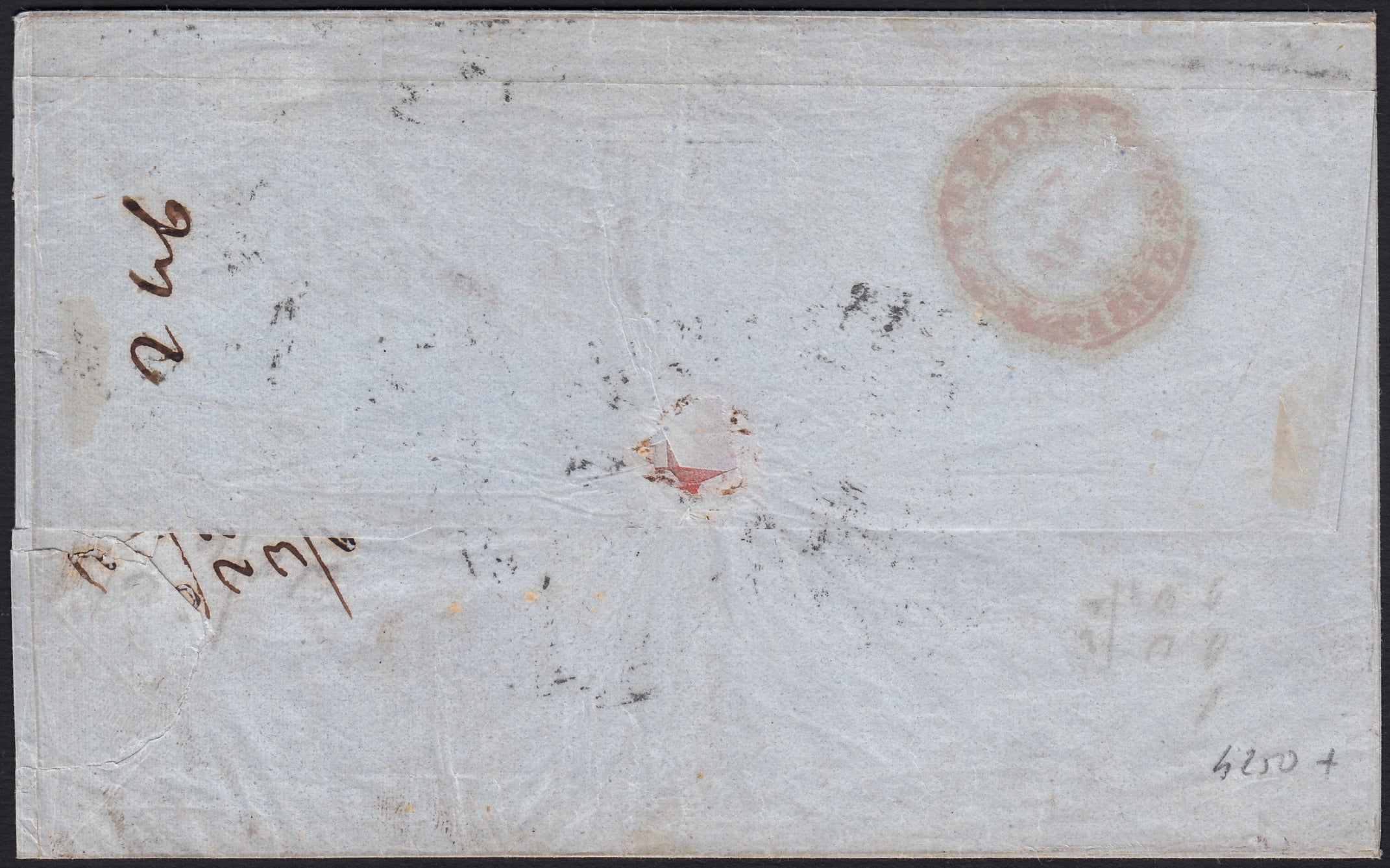 PPP449 - 1851 Leone di Marzocco, 2 light blue crazie on gray paper and crown watermark, used (5d)