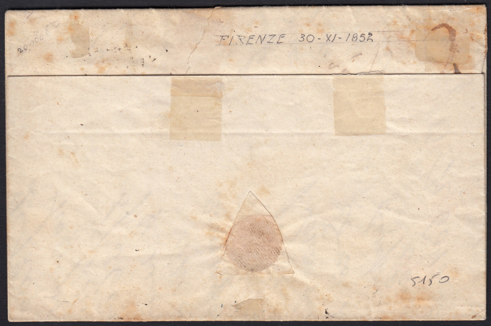 PPP449 - 1851 Leone di Marzocco, 2 light blue crazie on gray paper and crown watermark, used (5d)