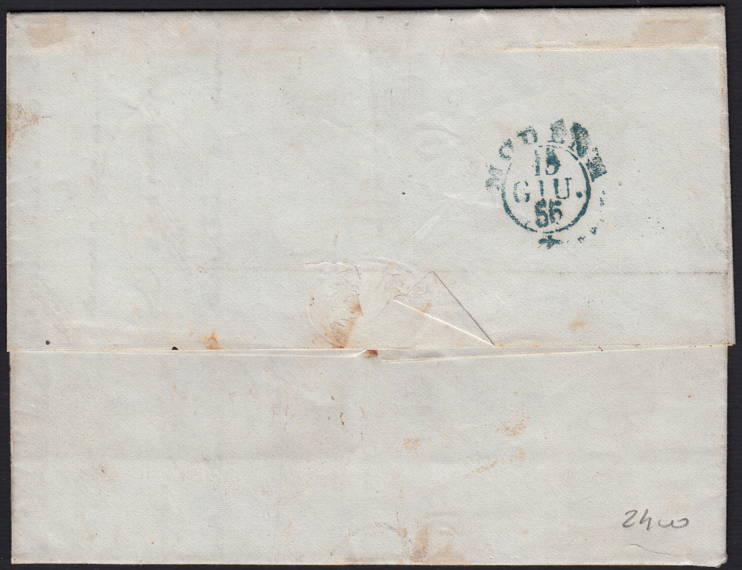 PPP449 - 1851 Leone di Marzocco, 2 light blue crazie on gray paper and crown watermark, used (5d)