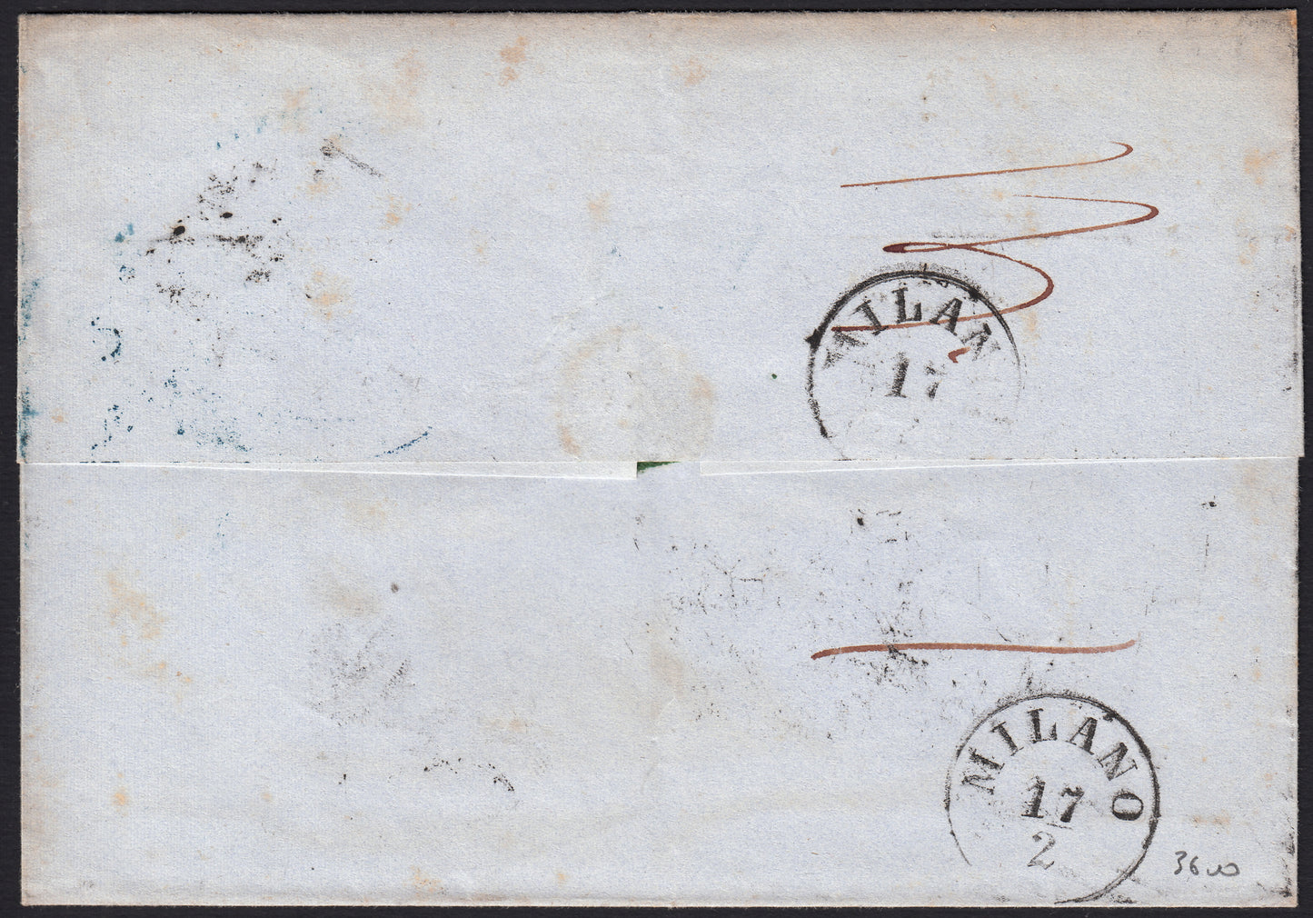 PPP449 - 1851 Leone di Marzocco, 2 light blue crazie on gray paper and crown watermark, used (5d)