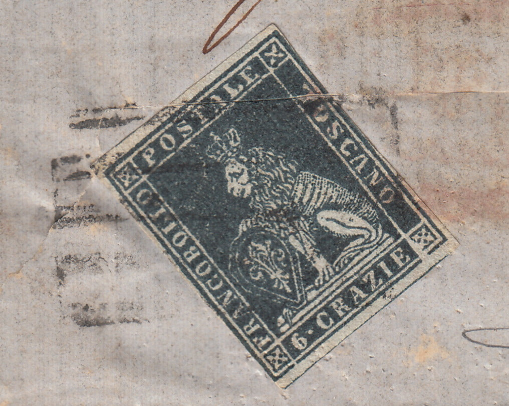 BO257_21 - 1854 - Lettera spedita da Livorno per Napoli 11/6/54 affrancata con 6 crazie ardesia su carta grigia (7)