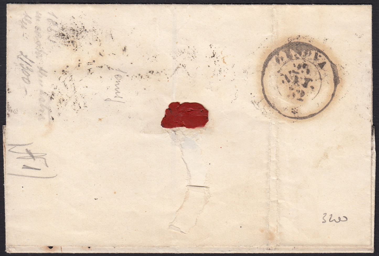 PPP449 - 1851 Leone di Marzocco, 2 light blue crazie on gray paper and crown watermark, used (5d)