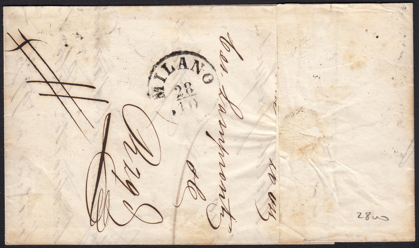 PPP449 - 1851 Leone di Marzocco, 2 light blue crazie on gray paper and crown watermark, used (5d)