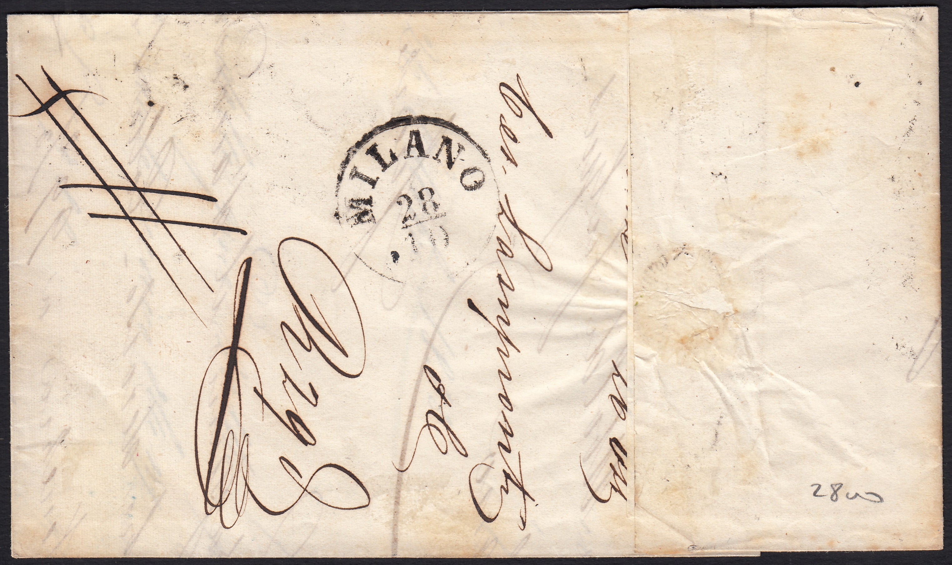 PPP449 - 1851 Leone di Marzocco, 2 light blue crazie on gray paper and crown watermark, used (5d)
