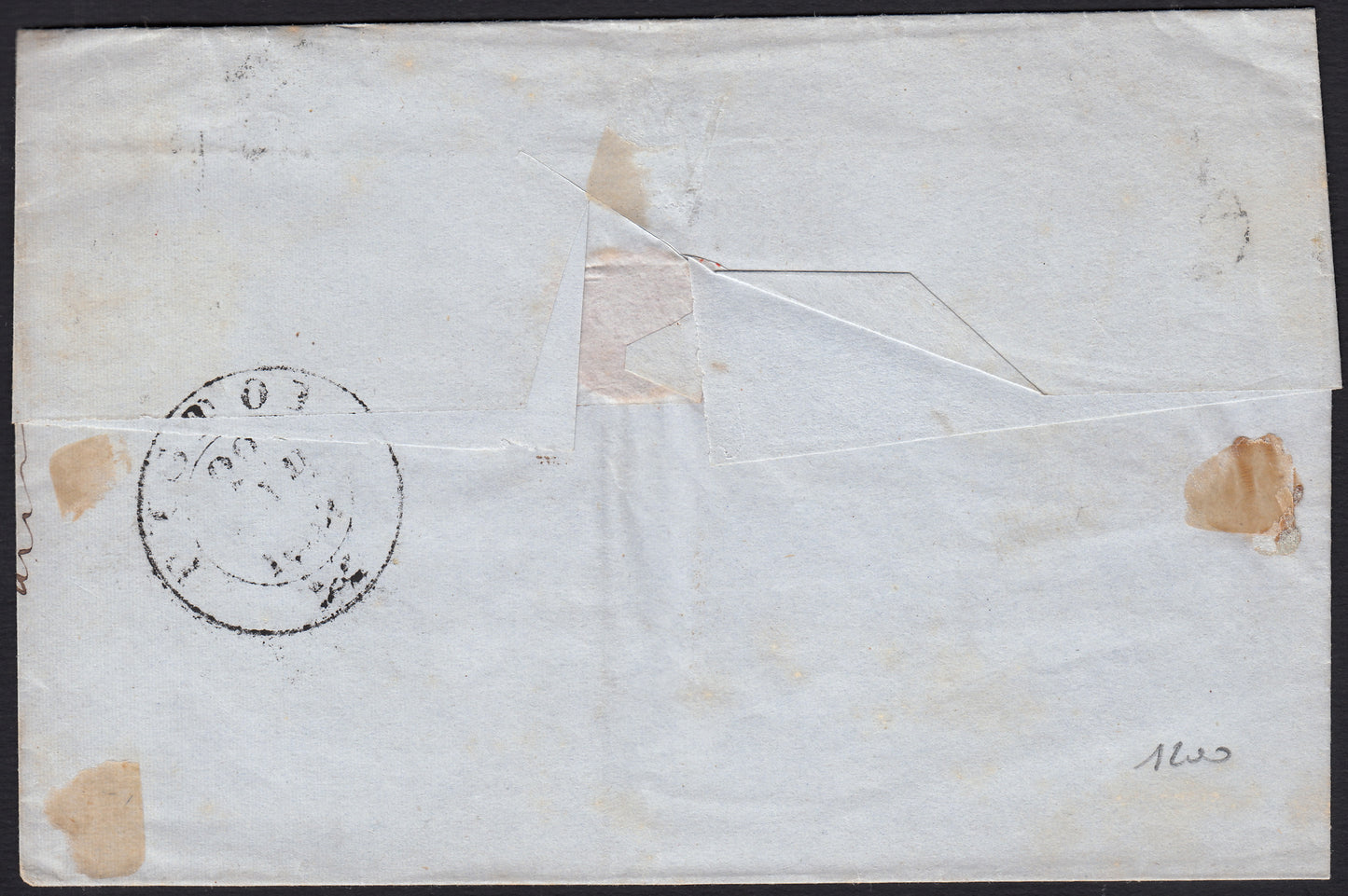 PPP449 - 1851 Leone di Marzocco, 2 light blue crazie on gray paper and crown watermark, used (5d)