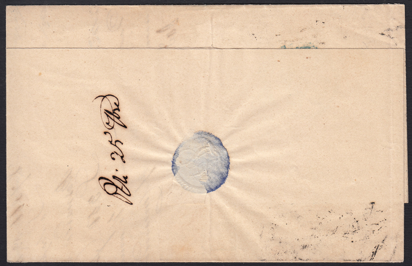 BO257_29 - 1857 - Lettera spedita da Firenze per Modena 23/9/57 affrancata con 4 crazie verde giallastro su carta bianca e filigrana linee ondulate (14a)