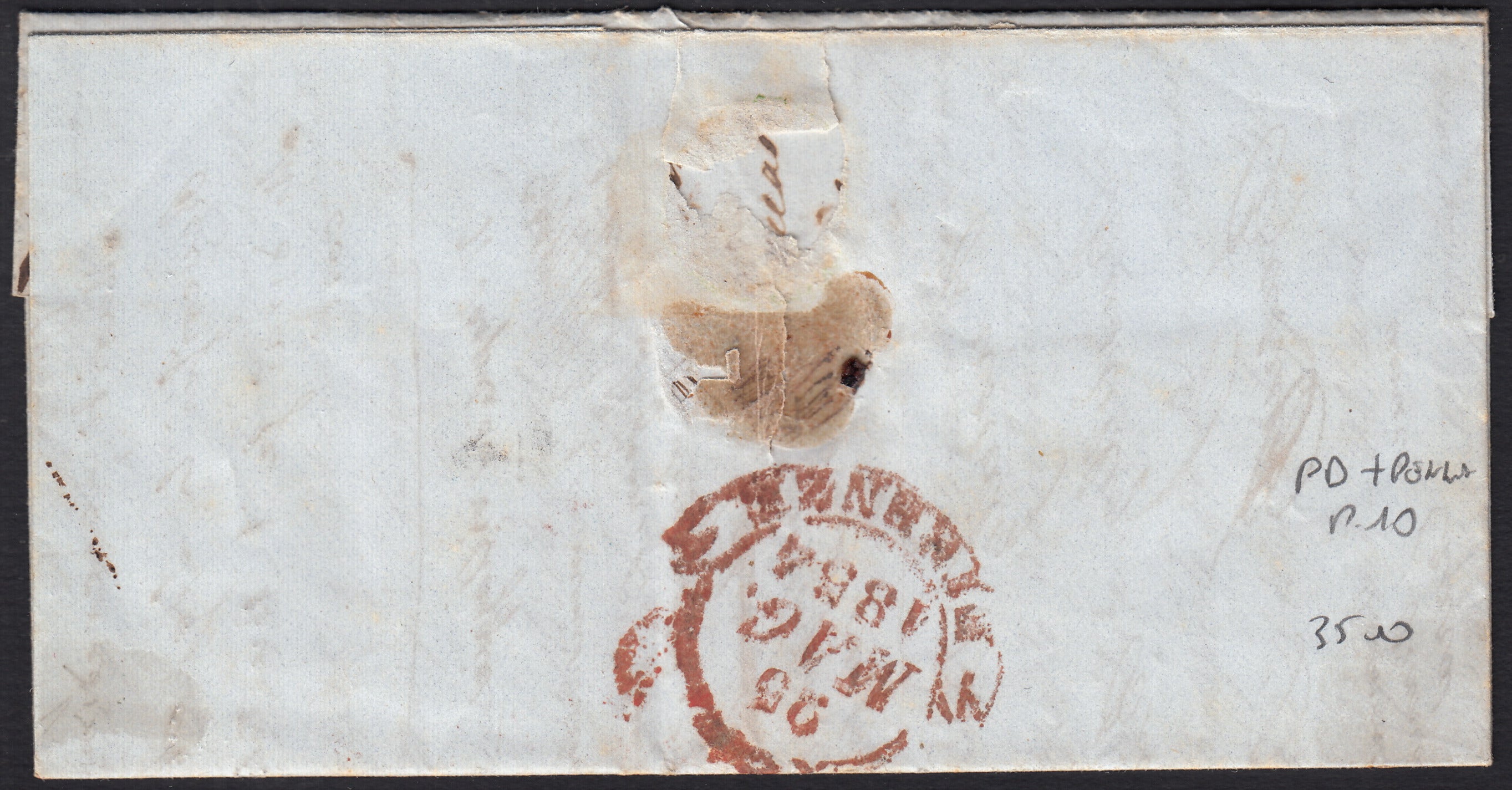 PPP449 - 1851 Leone di Marzocco, 2 light blue crazie on gray paper and crown watermark, used (5d)