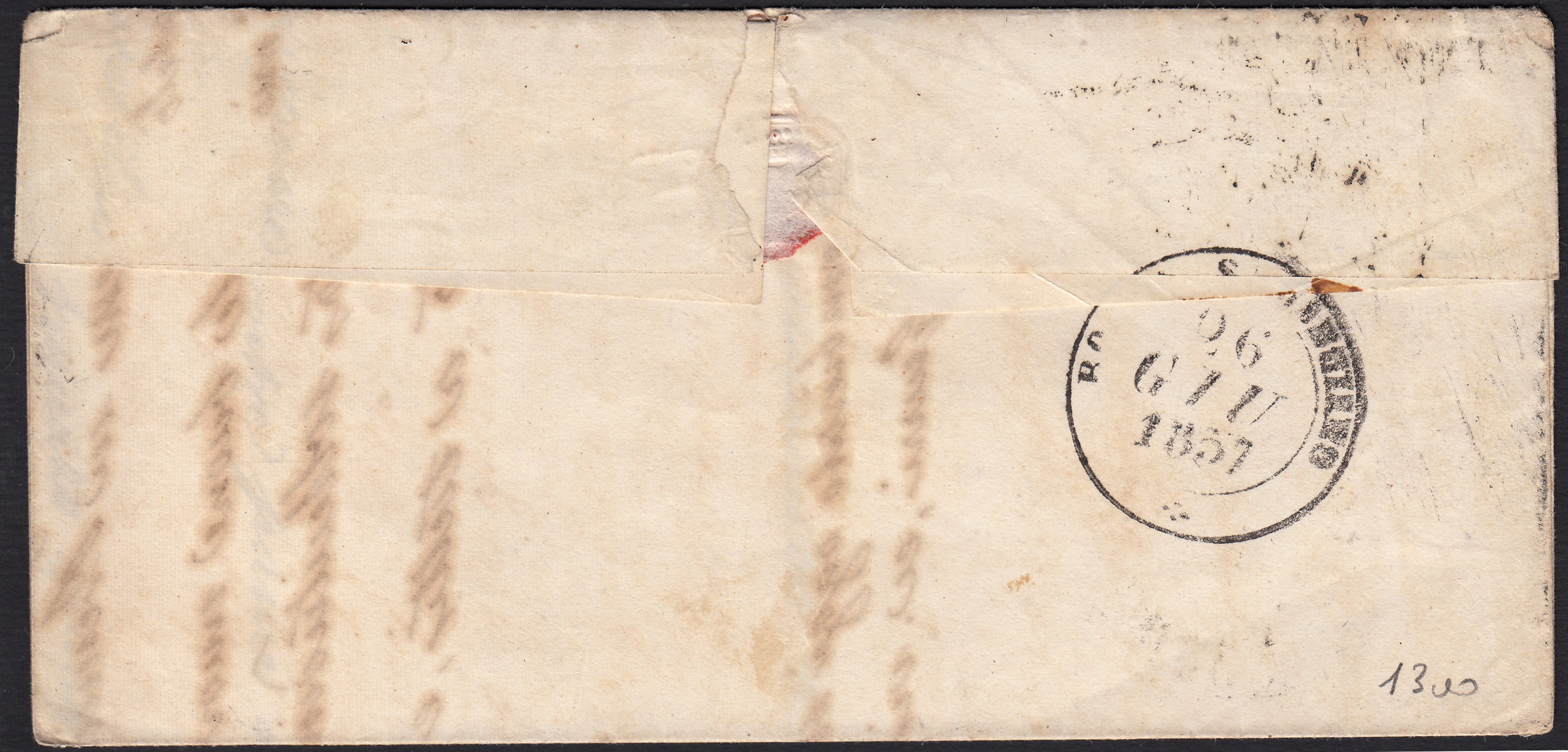 PPP449 - 1851 Leone di Marzocco, 2 light blue crazie on gray paper and crown watermark, used (5d)