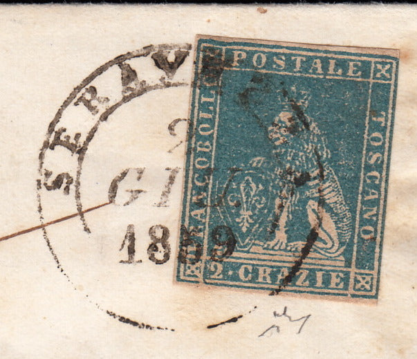 BO257_3 - 1859 - Lettera spedita da Seravezza per Lucca 2/6/59 affrancata con cr.2 azzurro, periodo di Governo Provvisorio (13)