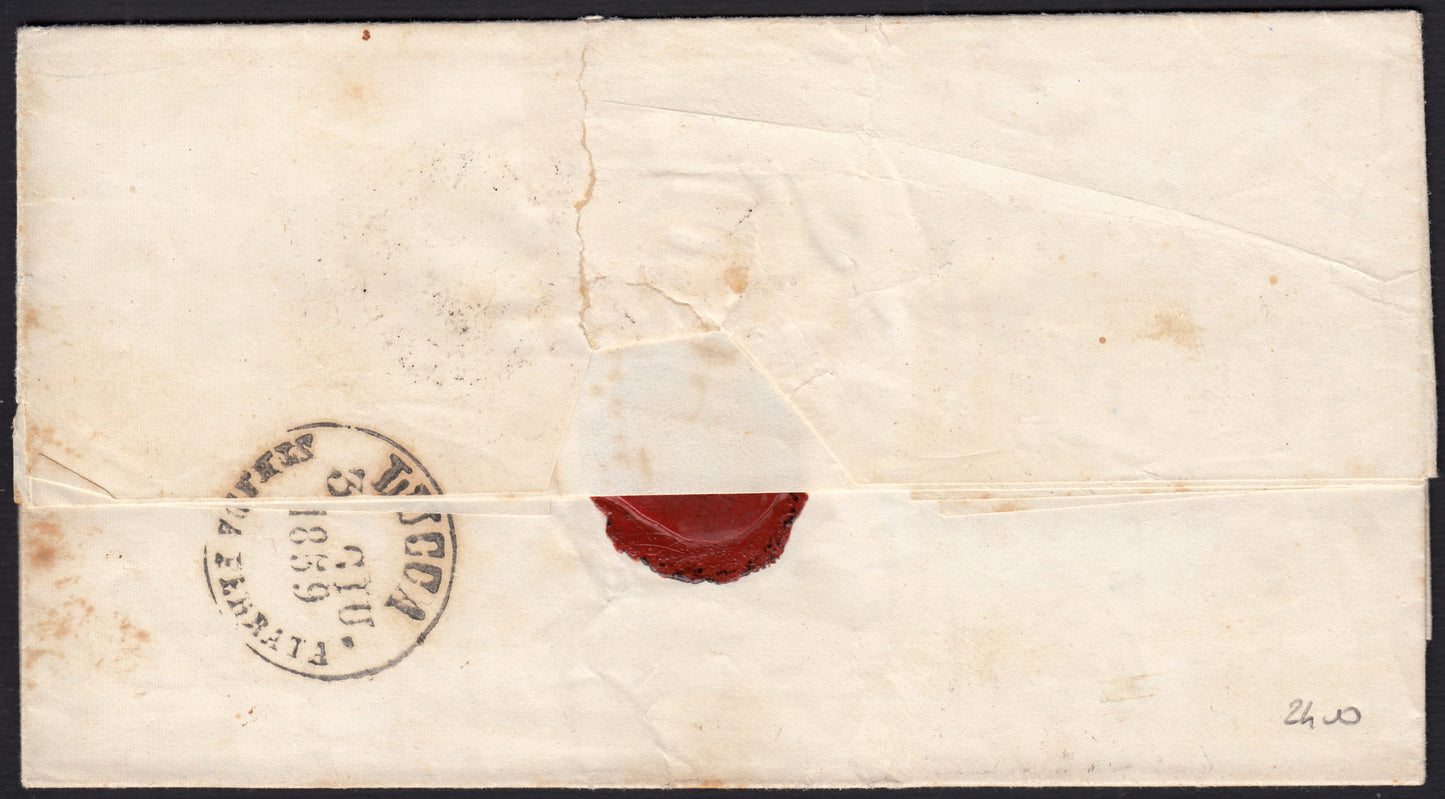 BO257_3 - 1859 - Lettera spedita da Seravezza per Lucca 2/6/59 affrancata con cr.2 azzurro, periodo di Governo Provvisorio (13)