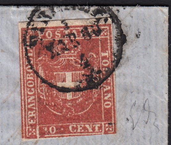 BO257_4 - 1860 - Lettera spedita da Firenze per Viterbo 1/3/60 affrancata con c.40 carminio rosa (21b)