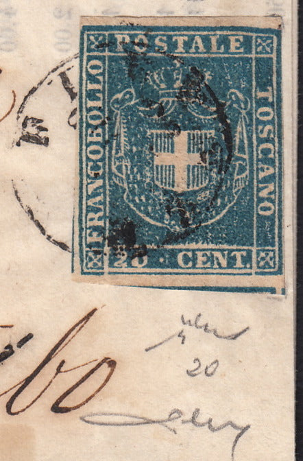 BO257_5 - 1860 - Lettera spedita da Firenze per Viterbo 30/6/61 affrancata con c.20 azzurro (20)