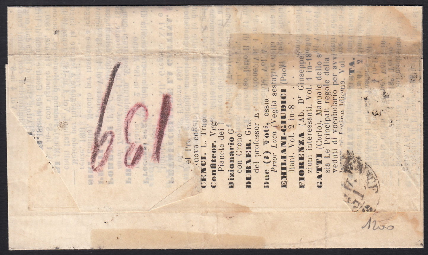 BO257_5 - 1860 - Lettera spedita da Firenze per Viterbo 30/6/61 affrancata con c.20 azzurro (20)