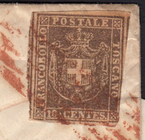 BO257_6 - 1860 - Lettera spedita da Lucca per Firenze gennaio 1860 affrancata con c.10 bruno rossiccio (19f)