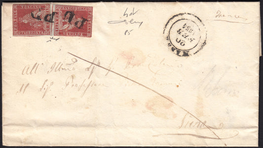 PPP449 - 1851 Leone di Marzocco, 2 light blue crazie on gray paper and crown watermark, used (5d)