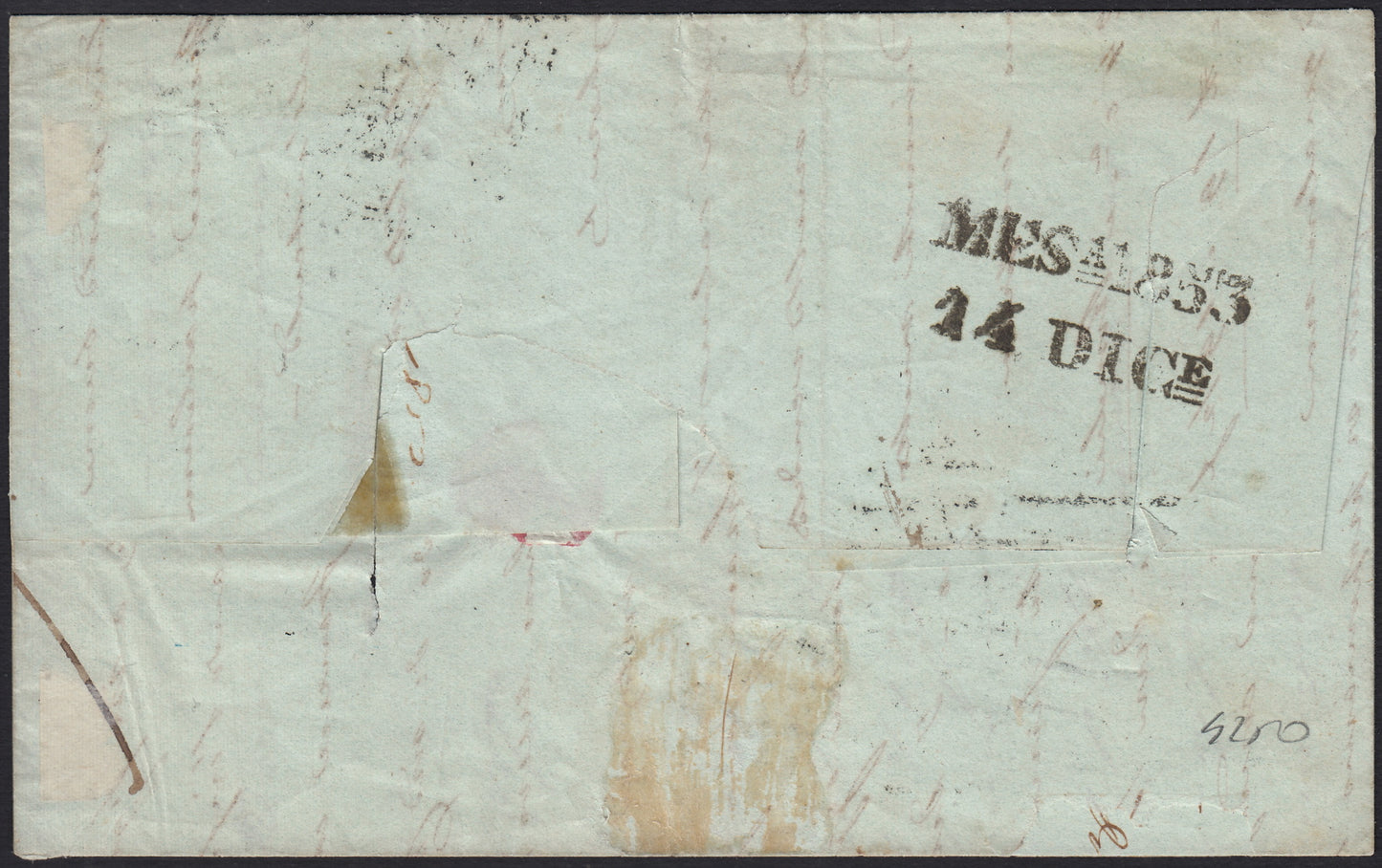 PPP449 - 1851 Leone di Marzocco, 2 light blue crazie on gray paper and crown watermark, used (5d)