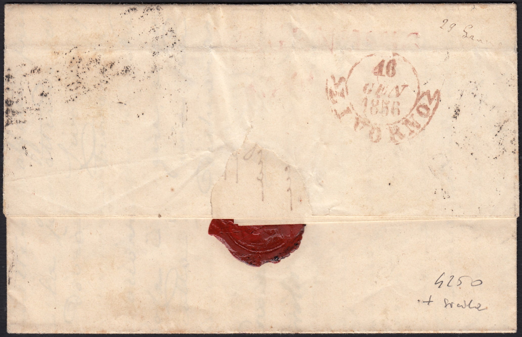 PPP449 - 1851 Leone di Marzocco, 2 light blue crazie on gray paper and crown watermark, used (5d)