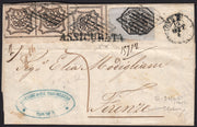 BO258_14 - 1864 - Lettera da Direzione di Roma per Firenze 19/10/64 affrancata con 6 baj lilla grigio + 8 baj bianco + 8 baj bianco inchiostro grigio oleoso (7A + 8 + 8a)