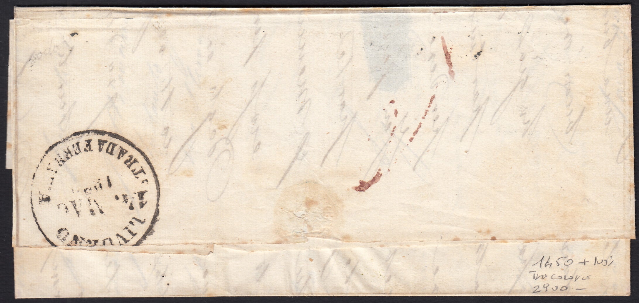BO258_16 - 1852 - Lettera da Bologna per Livorno 13/5/52 affrancata con 1/2 baj + 2 baj + 5 baj (1a+3+6)