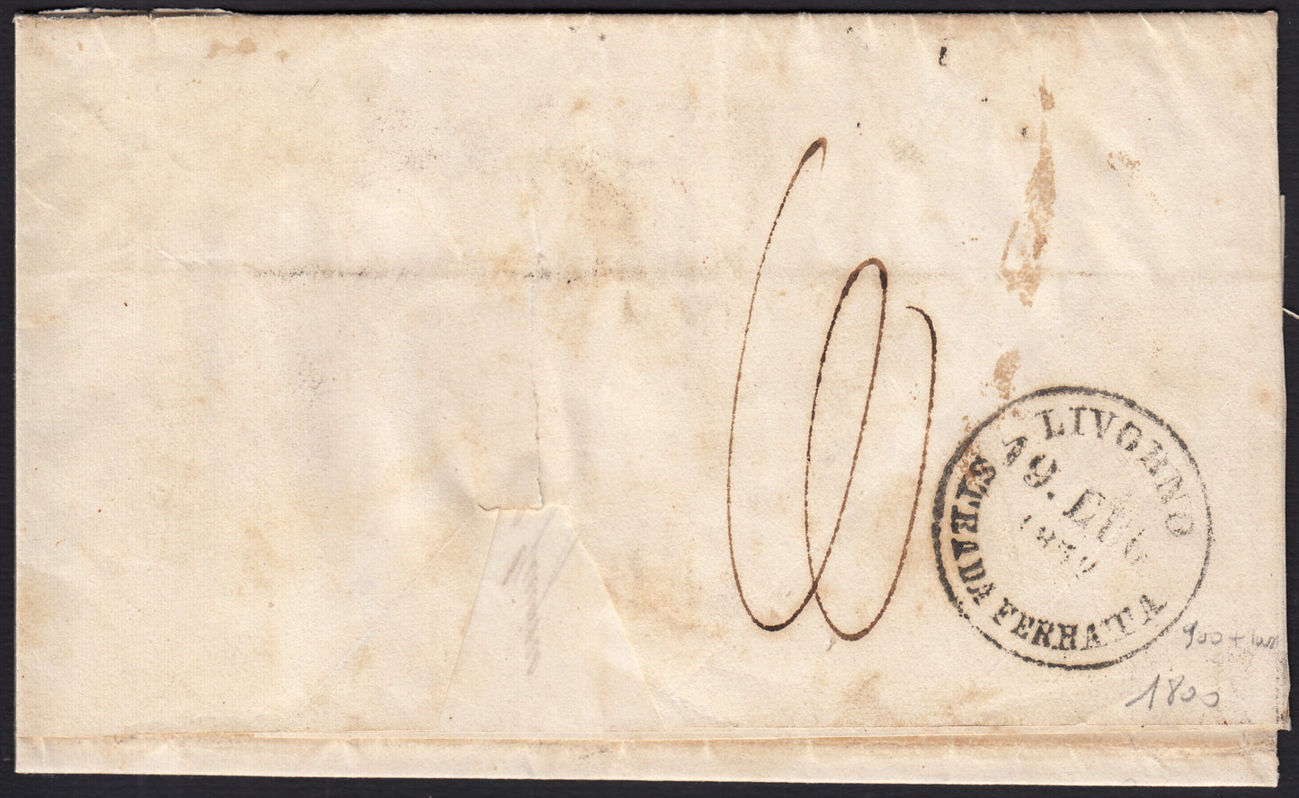 BO258_4 - 1852 - Lettera da Ancona per Livorno 18/7/52 affrancata con 1b. verde + 3b. bistro arancio + 6b. grigio verdastro (2 + 4 + 7)