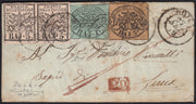BO258_7 - 1852 - Lettera da Roma per Lucca 27/9/52 affrancata con 1b. + 3b. + 5b. (2a+4+6)
