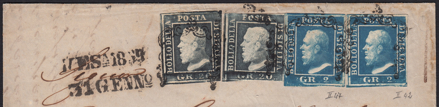 1859 - 10 grain indigo black paper from Naples new with original gum (12a) 