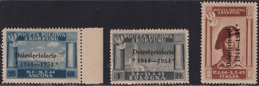BO25_106 - 1954 - Governo Polacco di Londra, vittorie polacche in Italia serie di tre valori con soprastampa nera nuova gomma integra (1/3)