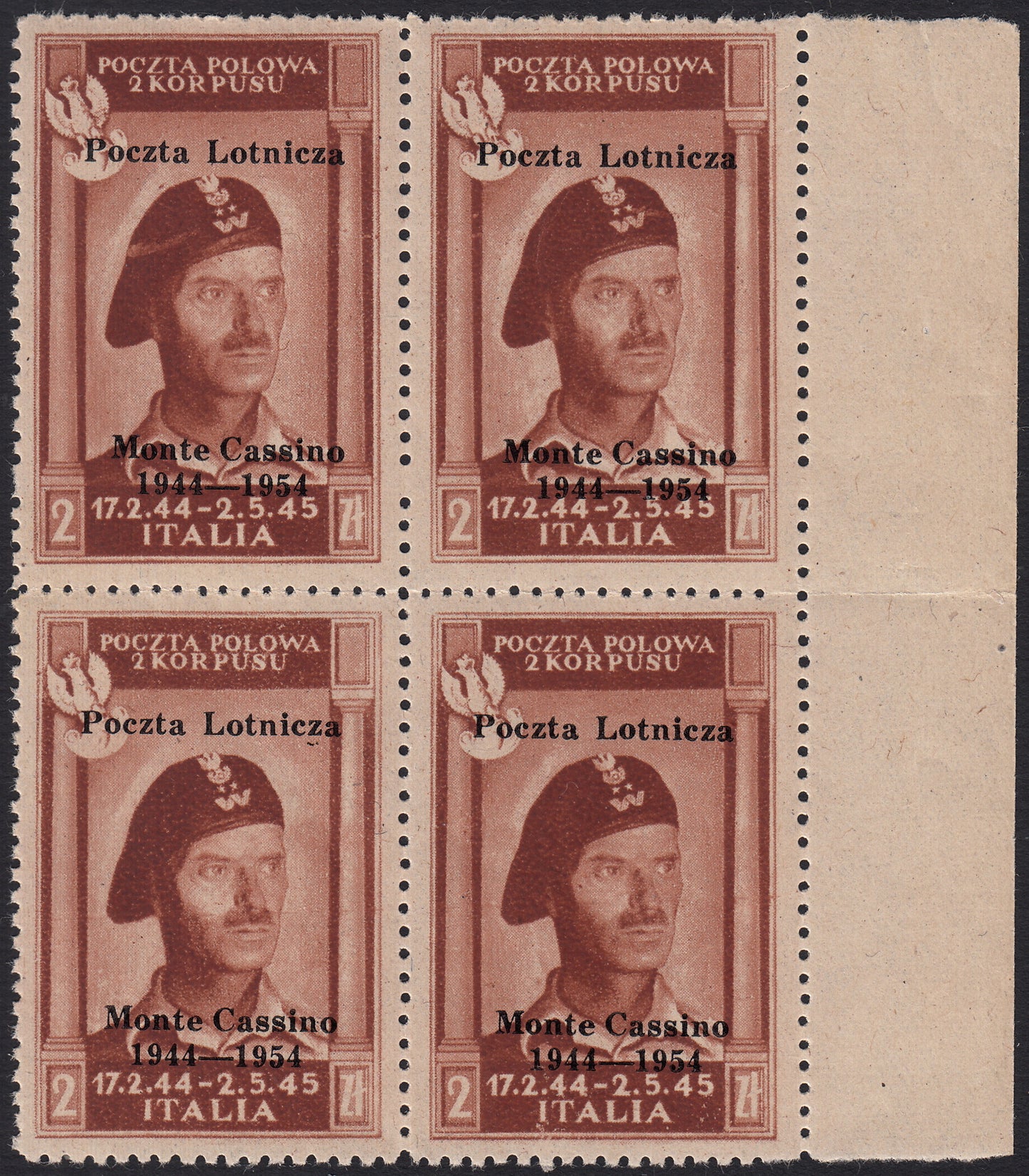 CP229 - 1954 - Polish Government of London, Polish victories in Italy series of three values ​​with vermilion overprint new intact rubber (7/9)