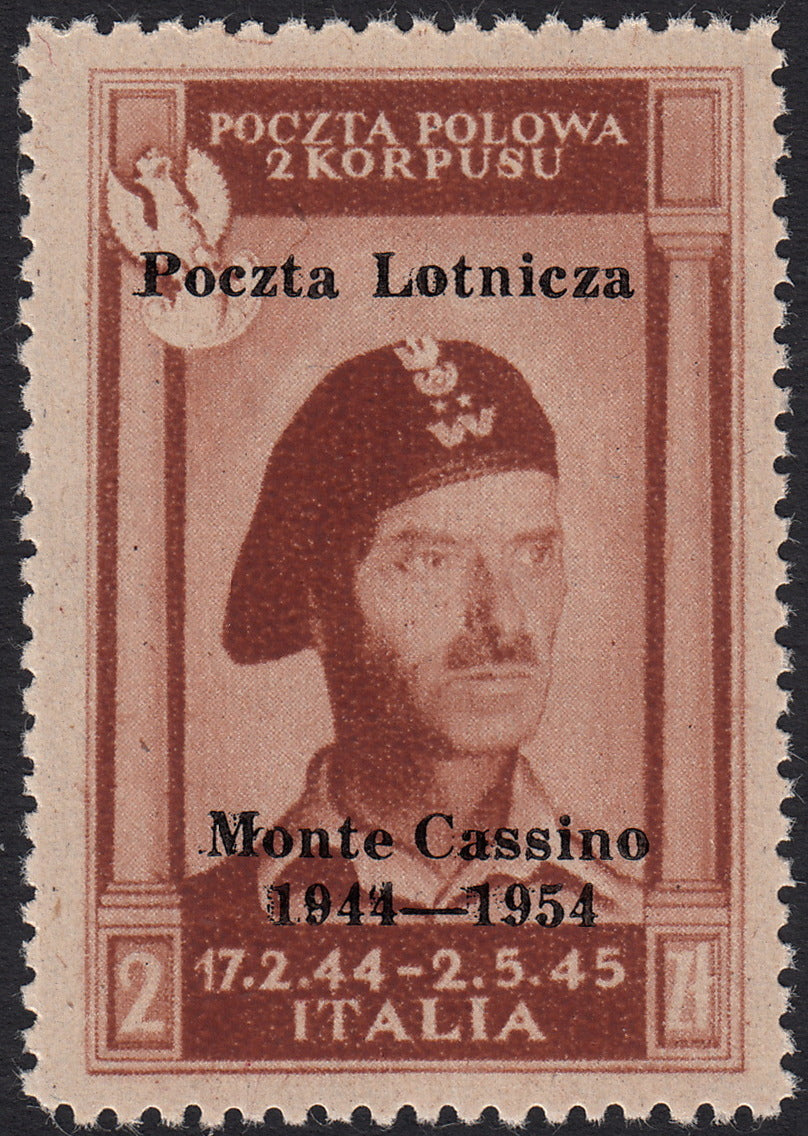 CP229 - 1954 - Polish Government of London, Polish victories in Italy series of three values ​​with vermilion overprint new intact rubber (7/9)