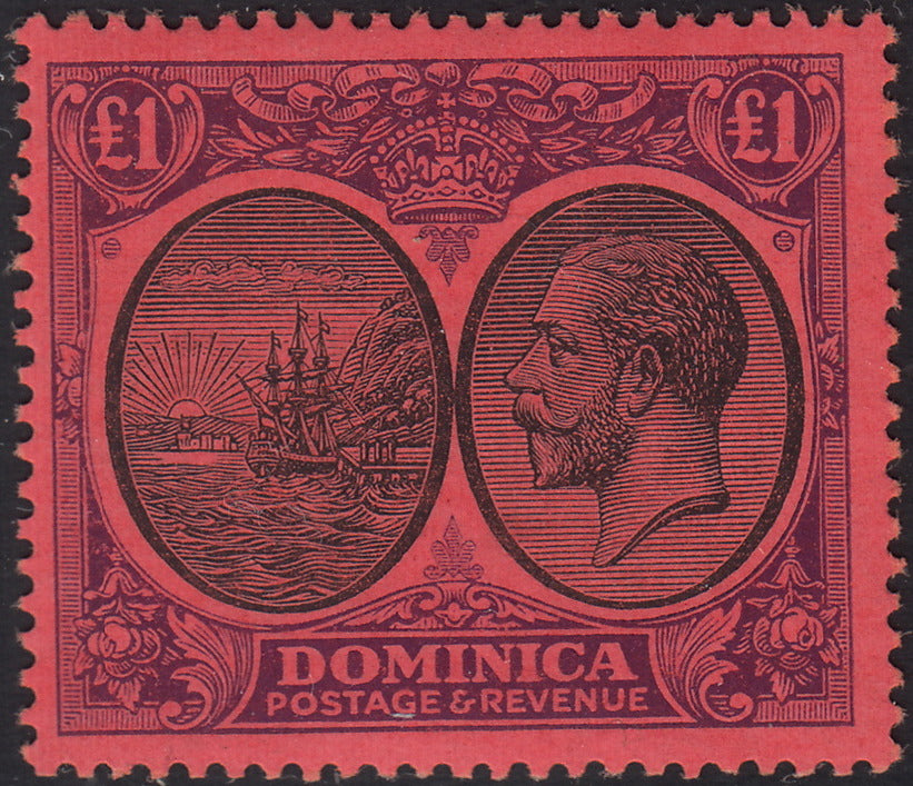BO25_124 - Colonie Inglesi, DOMINICA, Giorgio V 1 sterlina rosso e nero nuovo con gomma originale (SG91)