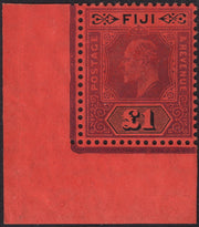 BO25_125 - Colonie Inglesi, Isole FIJI, Edoardo VII 1 sterlina rosso e nero nuovo con gomma integra (SG124)