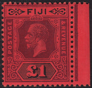 BO25_125 - Colonie Inglesi, 1914 - GIORGIO V, Isole FIJI 1 sterlina rosso e nero nuovo con gomma.originale (SG n. 137)