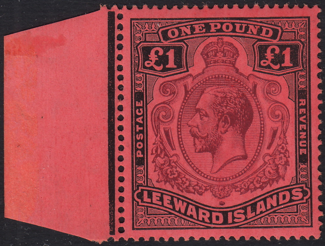 BO25_127 - Colonie Inglesi, Isole Leeward, Giorgio V 1 sterlina rosso e nero nuovo con gomma (SG n. 80)