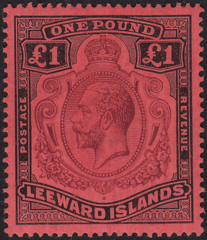 BO25_128 - Colonie Inglesi, Isole Leeward, Giorgio V 1 sterlina rosso e nero nuovo con gomma (SG n. 80)