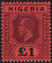 BO25_130 - Colonie Inglesi, NIGERIA, 1927 - Giorgio V - 1 sterlina rosso e nero nuovo con gomma originale (SG n. 12)