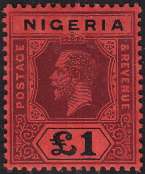 BO25_130 - Colonie Inglesi, NIGERIA, 1927 - Giorgio V - 1 sterlina rosso e nero nuovo con gomma originale (SG n. 12)
