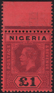 BO25_131 - Colonie Inglesi, NIGERIA, 1927 - Giorgio V - 1 sterlina rosso e nero nuovo con gomma integra (SG n. 12)