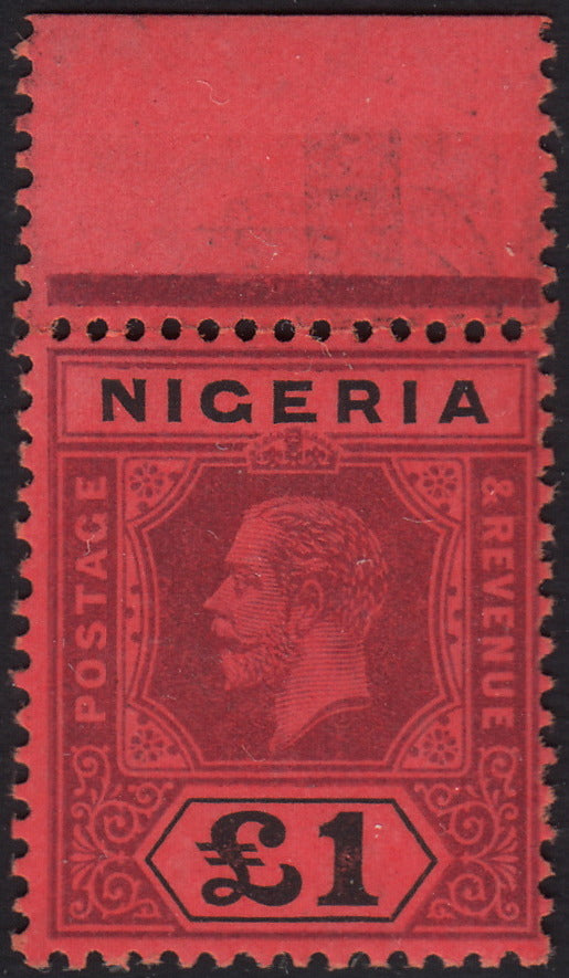 BO25_131 - Colonie Inglesi, NIGERIA, 1927 - Giorgio V - 1 sterlina rosso e nero nuovo con gomma integra (SG n. 12)