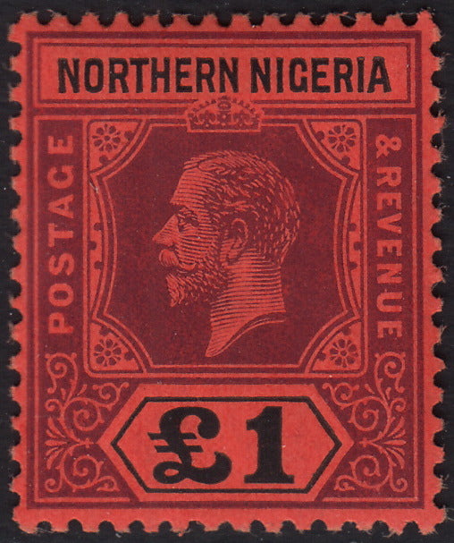 BO25_132 - Colonie Inglesi, NOTHERN NIGERIA, 1912 - Giorgio V - 1 sterlina rosso e nero nuovo con gomma originale (SG n. 52)