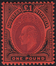 BO25_133 - Colonie Inglesi, SOUTHERN NIGERIA, 1910 - Edoardo VII - 1 sterlina rosso e nero nuovo con gomma originale (SG n. 44)