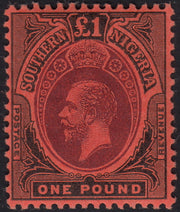 BO25_134 - Colonie Inglesi, SOUTHERN NIGERIA, 1912 Giorgio V - 1 sterlina rosso e nero nuovo con gomma originale (SG n. 56)