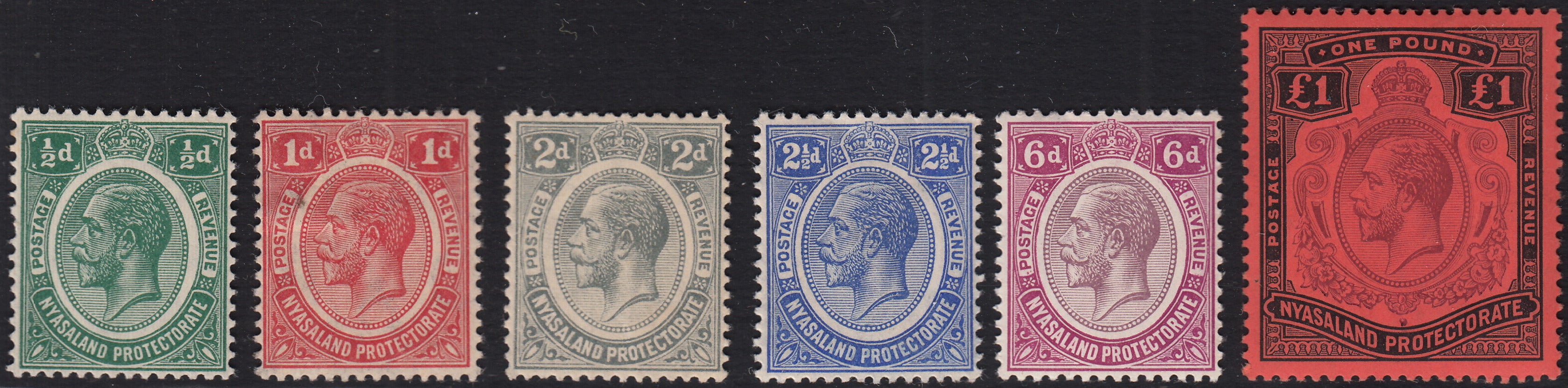 BO25_136 - Colonie Inglesi, NYASALAND PROTECTORATE, 1913 - Giorgio V - 1 sterlina rosso e nero nuovo con gomma originale (SG n.98)
