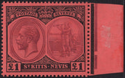 BO25_137 - Colonie Inglesi, St. Kitts-Nevis, 1916 - Giorgio V - 1 sterlina rosso e nero nuovo con gomma originale (SG n.36)