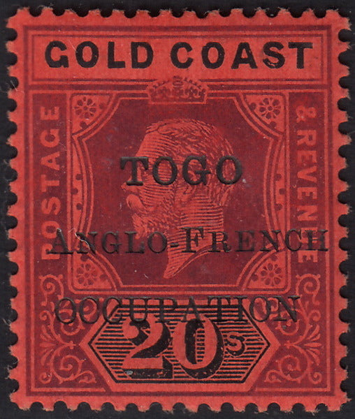BO25_138 - Colonie Inglesi, TOGO, 1916 - Giorgio V - 20 sh. rosso e nero nuovo con gomma originale (SG n.46)