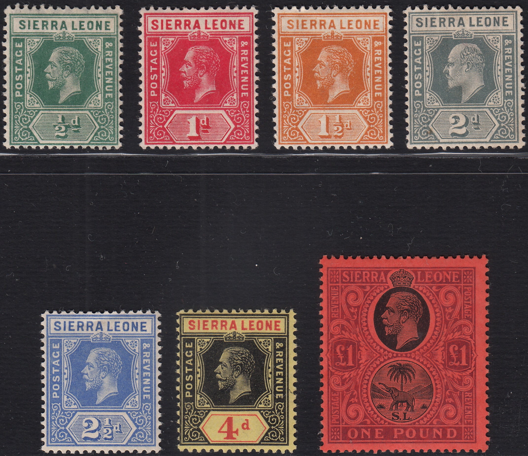 BO25_139 - Colonie Inglesi, SIERRA LEONE, 1913 Giorgio V - 1 sterlina rosso e nero nuovo con gomma originale (SG n. 128)