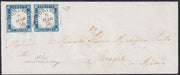 BO25_151 - 1856 - Lettera spedita da Torino per Reggio Emilia 8/3/56 affrancata con c. 20 cobalto latteo vivace I tavola coppia orizzontale (15d)