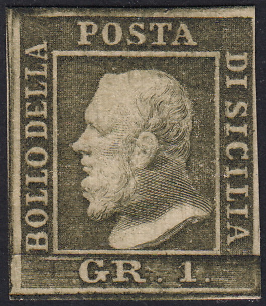 1859 - 10 grain indigo black paper from Naples new with original gum (12a) 