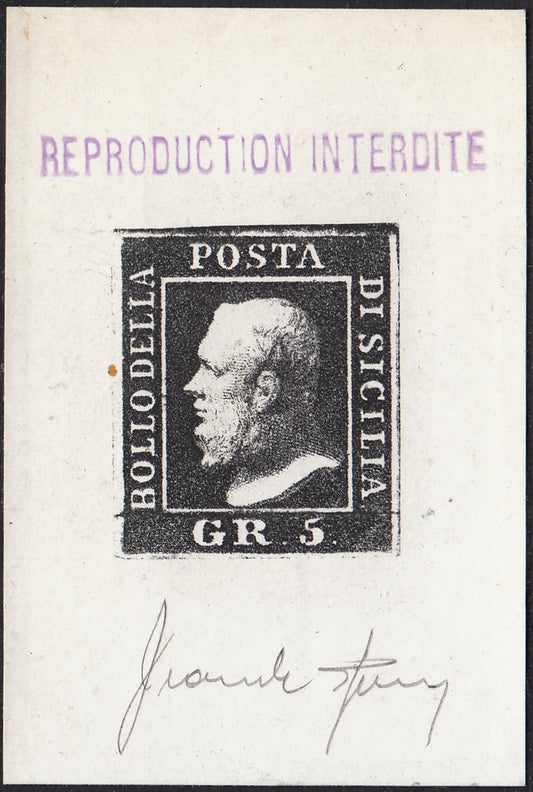 1859 - 10 grain indigo black paper from Naples new with original gum (12a) 