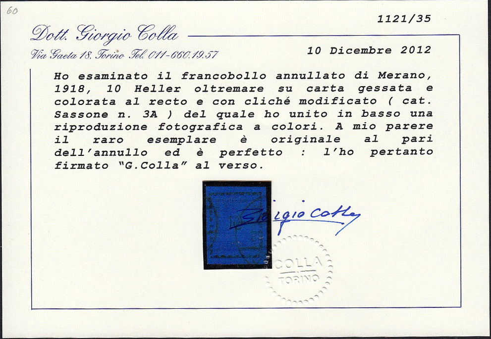 BO25_50 - 1918 - I emissione, 10 heller azzurro scuro con clichet modificato usato, raro francobollo (3A)