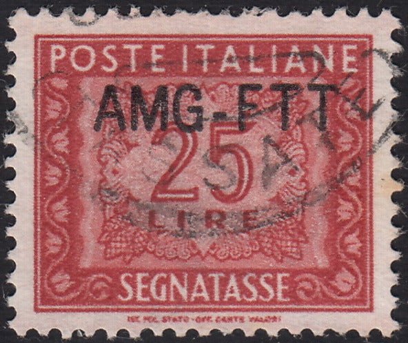 BO25_52 - Trieste Zona A - 1954 - Segnatasse L. 25 bruno rosso soprastampa nuovo tipo AMG-FTT usato (25A)